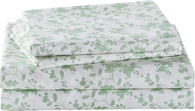 Softan King Sheet Set Green Leaves Bedding Sheets Printed Sheets - 4 Piece Soft Microfiber Botanical Patterned Fitted Sheet with 15" Deep Pocket