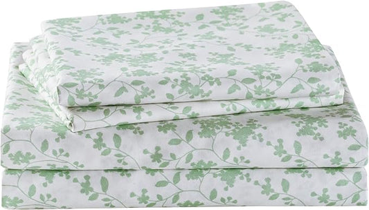 Softan King Sheet Set Green Leaves Bedding Sheets Printed Sheets - 4 Piece Soft Microfiber Botanical Patterned Fitted Sheet with 15" Deep Pocket