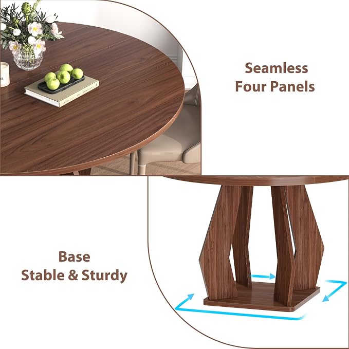 IBF Walnut Round Dining Table,Modern Wood Dinner Tables,Round Kitchen Table for 4 to 6,Farmhouse Dining Tables for Home,Living Room,Office,47 Inch