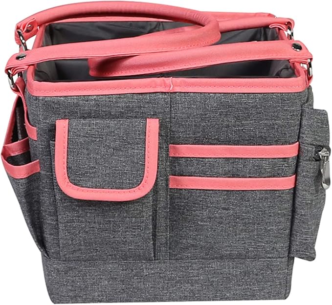 Everything Mary Deluxe Store & Tote Organizer – Heather & Pink Craft Tote with Handle – Stylish Storage for Scrapbooking, Sewing, Art Supplies & DIY Creative Projects