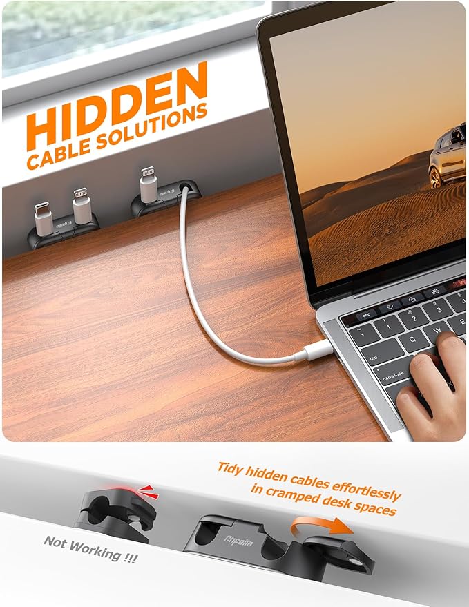 Magnetic Cable Clips - Chfeila 8Pack [Dual Slot] [360°Rotating & Twist-Lock] Cord Management, Adhesive Phone Charging Keeper, Wire Organizer Holder for Nightstand, Home Office Desk Accessories Decor