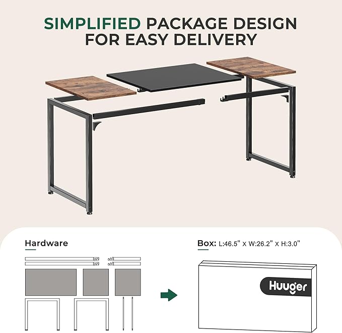 Huuger Computer Desk, 63 Inch Office Desk, Gaming Desk with Storage, Writing Desk Work Desk for Home Office, Study, Modern Simple Desk, Large Legroom, Metal Frame, Rustic Brown and Black