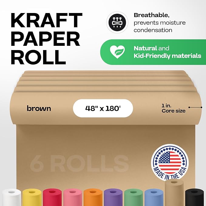 Brown Kraft Paper Roll 48" x 2160" (180 feet), Pack of 6 - USA-Made Brown Wrapping Paper 30lb Thickness for Packing, Moving, Shipping, Crafts/Arts - 100% Recycled Natural Material by IDL Packaging