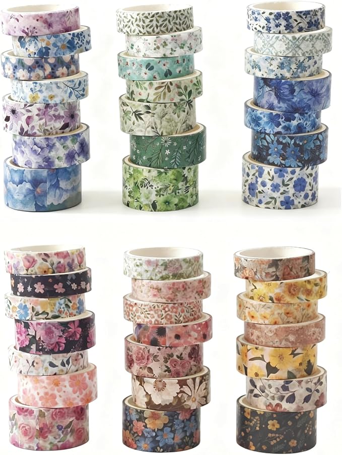 Bomichi Washi Tape, 42 Rolls Aesthetic Colored Decorative Cute Scrapbook Tape for Scrapbooking Supplies Journaling Craft Junk Journal