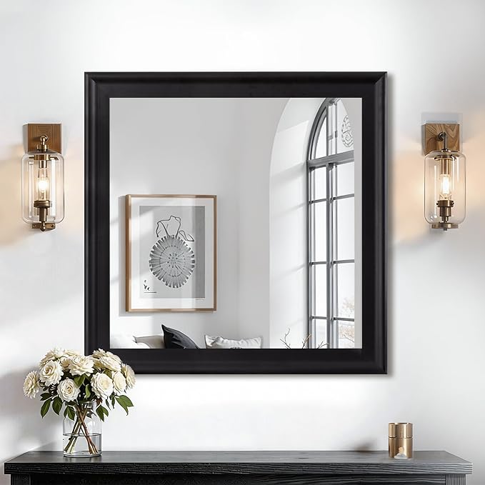 CULER Black Wall Mirror for Bathroom,Rectangle 30 x 30 inch Hanging Vanity Mirrors for Living Room,Bedroom,Entryway