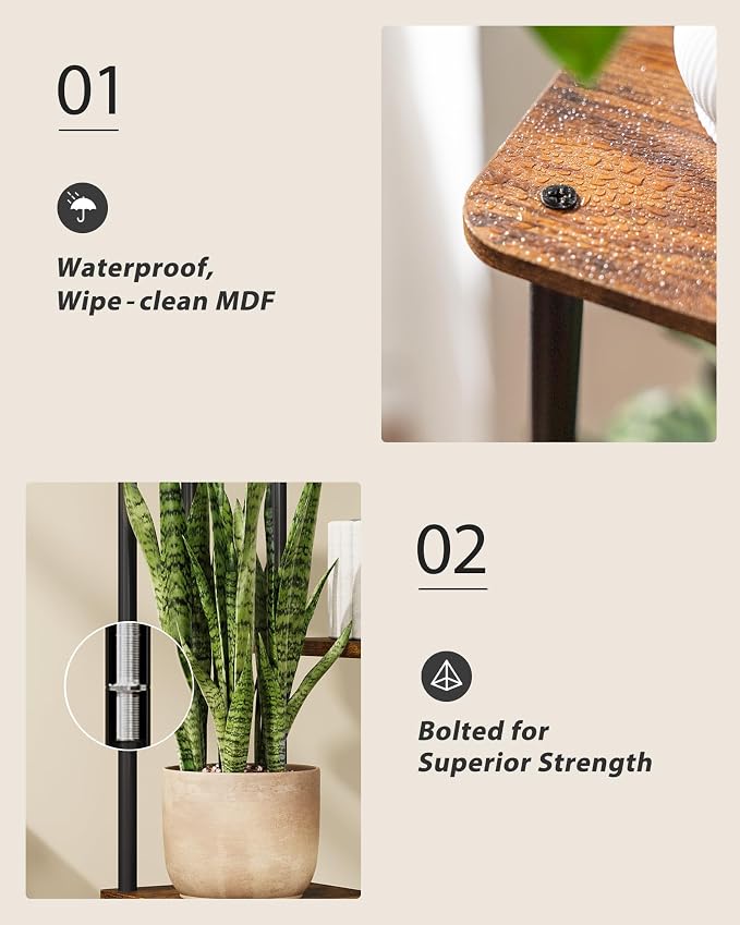 GENTINGBRO Corner Plant Stand Indoor 6 Tiered Plant Shelf for Multiple Plants Tall Plant Stand Shelf Wood Plant Stands Metal Shelving for Living Room Bedroom Balcony Brown Oak