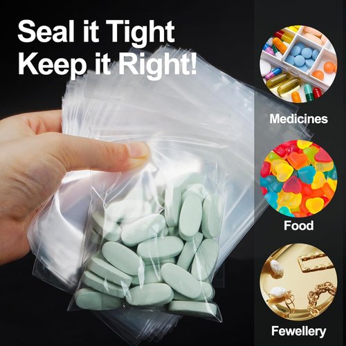 AGBOLO Small Zip Bags - 1200 Pcs Resealable 3x4'' Durable Plastic Baggies for Jewelry & Business | Clear