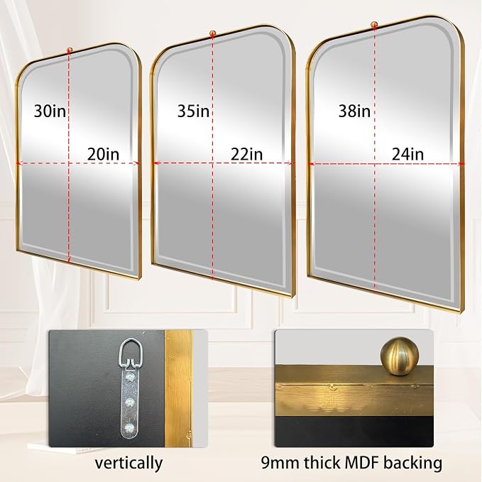 POZINO Brushed Gold Beveled Mirror, 20"x30" Bathroom Vanity Mirror with Stainless Steel Frame, Modern Rectangle Aesthetic Wall Mirrors for Entryway Hallway Bedroom Living Room Fireplace