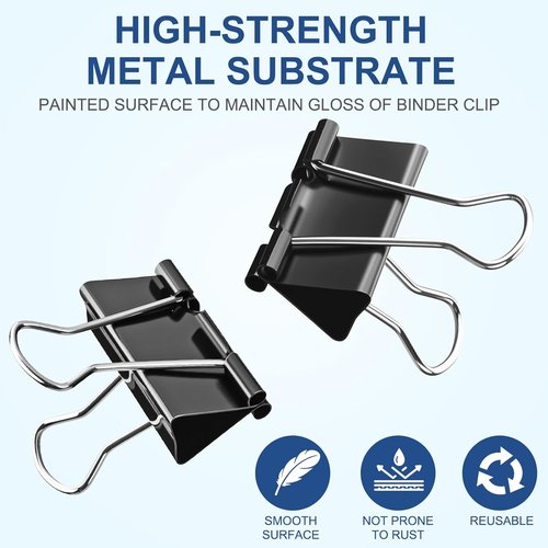Regine Switzerland Medium Binder Clips - 1.25 Inch (48 Pack) with Container | Durable Black Paper Clamps for Office & Home