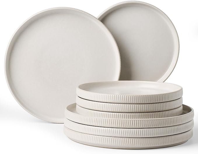 8-Piece Dinner/Salad Plates, Matte White Dish Set for 4 | Chip & scratch resistant stoneware dinnerware. Microwave & dishwasher safe. Handcrafted reactive glaze. For daily & serving.