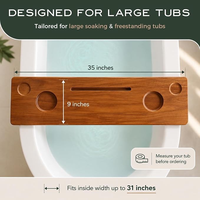 Teak Bathtub Tray for Tub 35” | Bath Tub Tray Wood for Large & Freestanding Tubs, Bathtub Trays for Tub, Bath Tray for Tub, Bath Table Tray | Grand Fjord by JapandiSpirit