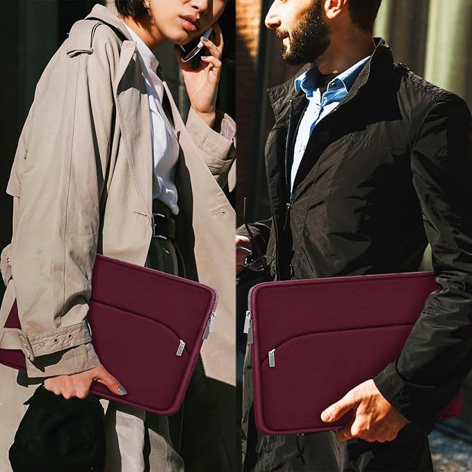 Laptop Case 14 inch, Slim Portable Monitor Protective Cover with Front Pocket, Traveling Carrying Laptop Sleeve Compatible for MacBook Air/Pro, HP, Dell, Lenovo, Acer, Wine Red