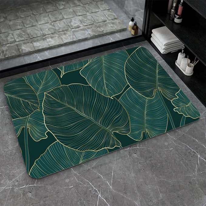 Diatomaceous Earth Bath Mat,The Leaves Non-Slip Volume Super Absorbent Fast Drying for Bathroom Kitchen Door mat,Eco-Friendly Easy to Clean 20×31Inch (50 * 80cm)