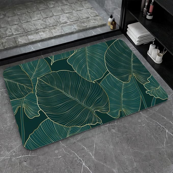 Diatomaceous Earth Bath Mat,The Leaves Non-Slip Volume Super Absorbent Fast Drying for Bathroom Kitchen Door mat,Eco-Friendly Easy to Clean 17×27.5Inch (43 * 70cm)