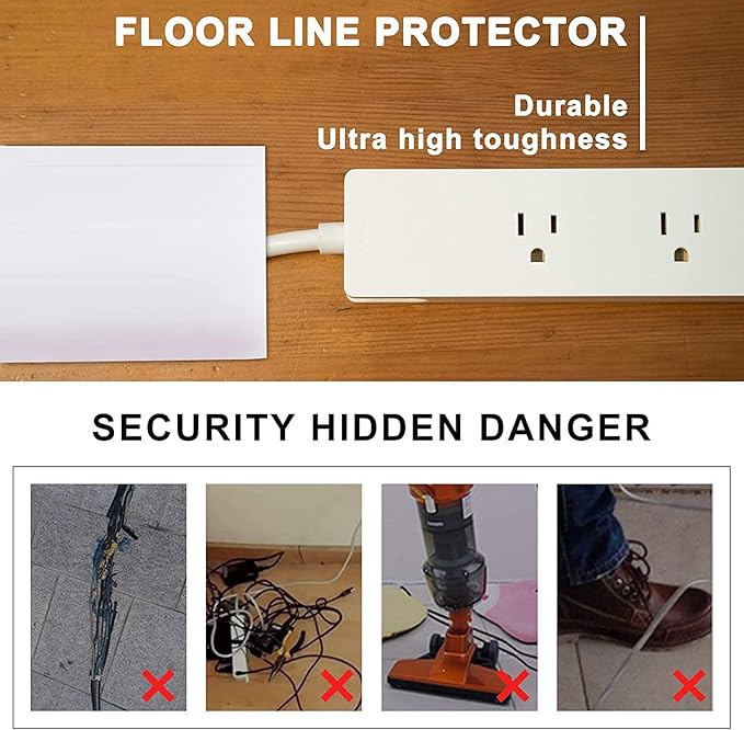 6.5Ft Floor Cord Cover Transparent Silicone Cable Protector Easy to Install Wire Organizer and Hider for Home, Office, Garage (Transparent-2m)