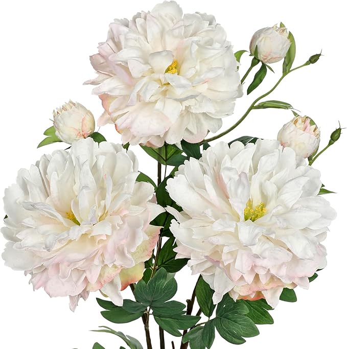 3Pcs White Peonies Artificial Flowers 27.5" Fake Flower Silk Flowers with Long Stem Floral Arrangements Bouquets Faux Peony Flowers for DIY Wedding Party Centerpieces Decor Home Office Decoration