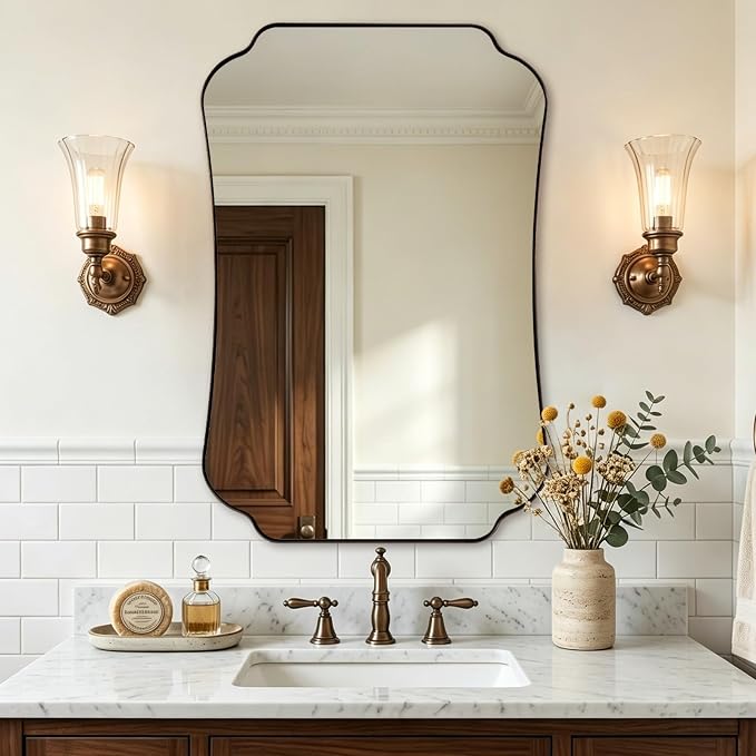 ANDY STAR Bronze Bathroom Mirror 24x36 Inches, Rustic Scalloped Wall Mirror with Distinctive Notched Edge, Decorative Accent Mirror for Bathroom, Entryway or Living Room