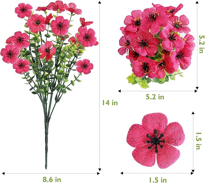 14 Bundles Artificial Flowers UV Resistant for Patio Outdoors Fake Faux Silk Plants Realistic Plastic Flowers Indoors Porch Window Decoration (14, Mixed Fuchsia Purple Yellow Red Lilac Pink White)
