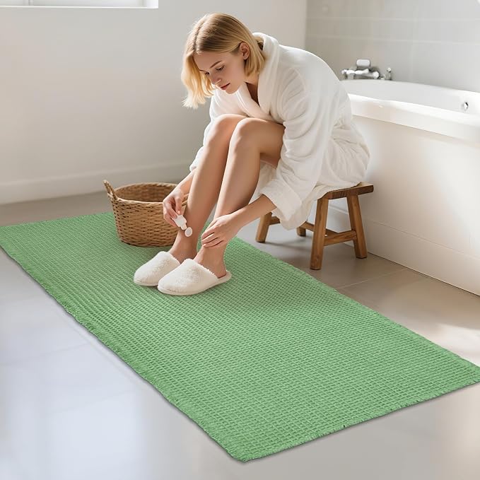 ZALL Sage Green Waffle Bath Mat,Super Absorbent Non Slip Bathroom Rug, 24x48inch, Machine Washable Ultra Soft Floor Mats