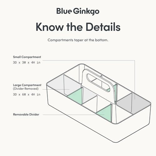 BLUE GINKGO Stackable Organizer Caddy - Portable Korean-Made Tote for Bathroom & Office Supplies (Long Rectangle, White)