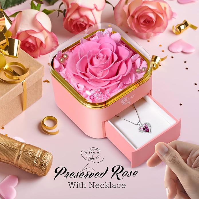 Mothers Day Mom Gifts,Eternal Rose Flower with Necklace Gifts for Women,Mother, Grandma,Wife and Girlfriend, Birthday Gift,Wedding, Thanksgiving Gift