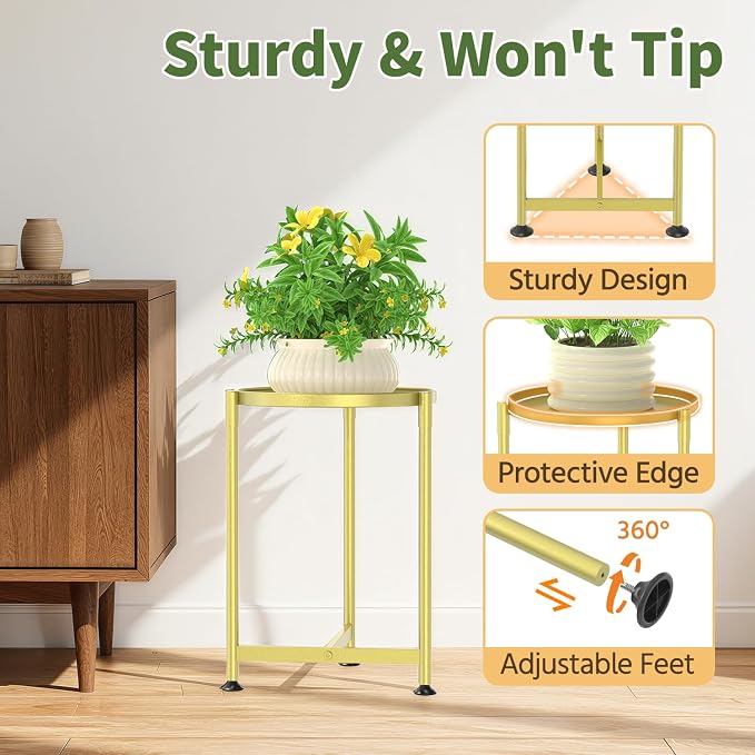 LASZOLA Metal Large Plant Stand for Indoor Plants, Morden Corner Plant Holder Rack, Sturdy Vertical Single Flower Shelf for Living Room Bedroom Patio Garden Balcony, Gold