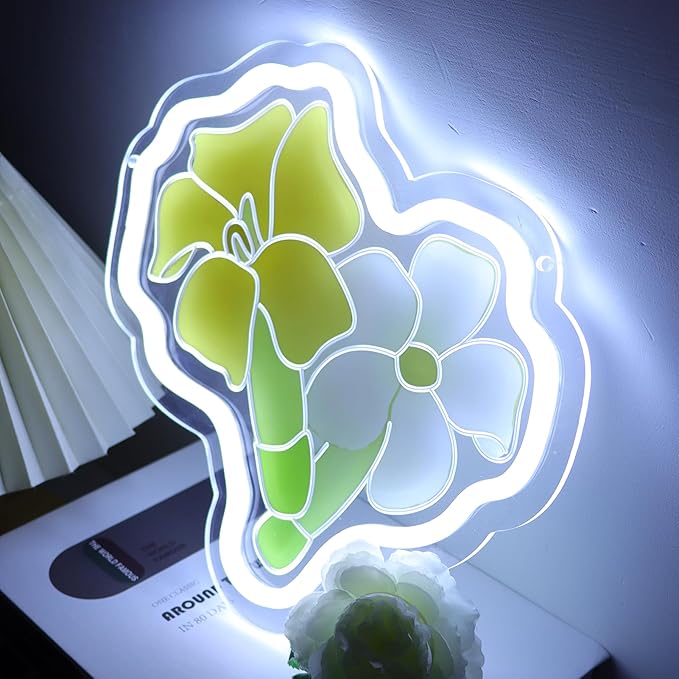 Flower Neon Sign for Wall Decor, Flower LED Signs With Dimmable Switch Neon Night Light for Bedroom Wall Decor Flowers Shop Decor Signs for Living Room Party Decoration