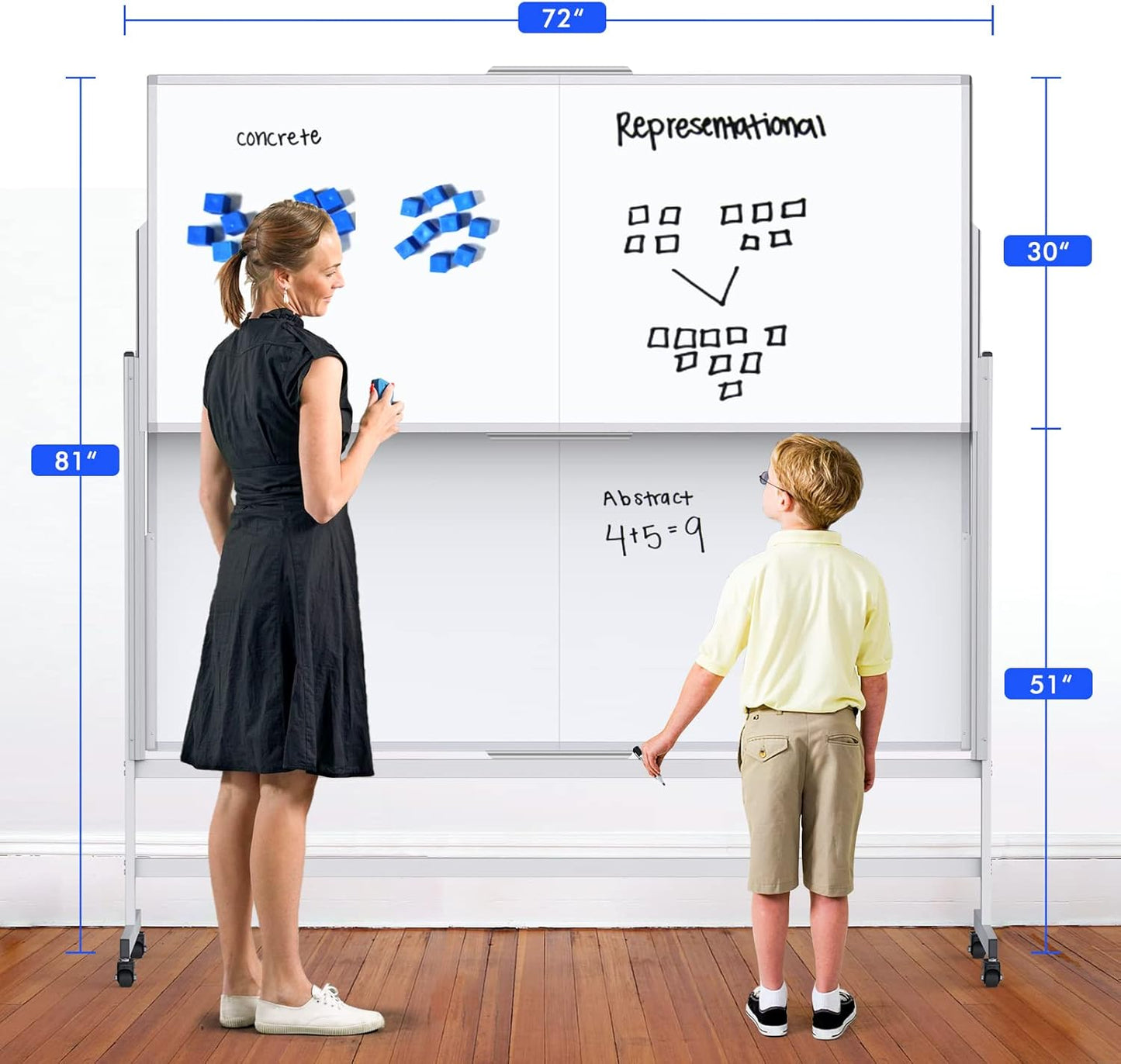 Skiennix Height Adjustable Dry Erase Whiteboard - 72x60 Inches Mobile Magnetic Easel for Office & Classroom