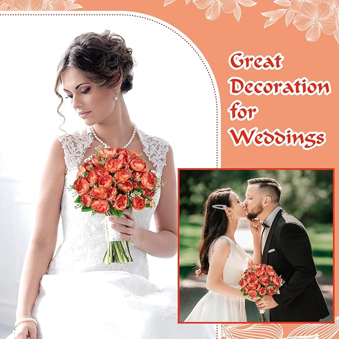 12 Bundles Peonies Artificial Flowers Fake Peony Bouquet Faux Peonies Flowers Bulk with Stems Flower Balls for Centerpiece Table Decorations Wedding Bridal Floral Arrangement (Orange)