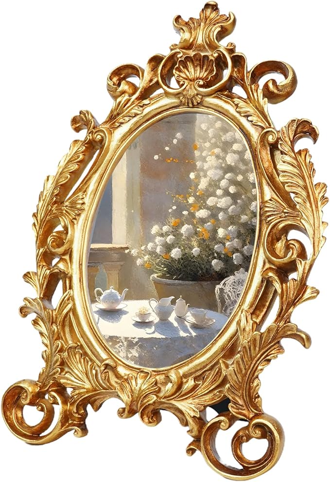 Oval Photo Frame 4x6, Gold Vintage Resin Picture Frames with Glass Cover, Antique Picture Frame for Living Room, Retro Handmade Photo Frames for Tabletop or Wall Hanging, Pictures Display Frames Art