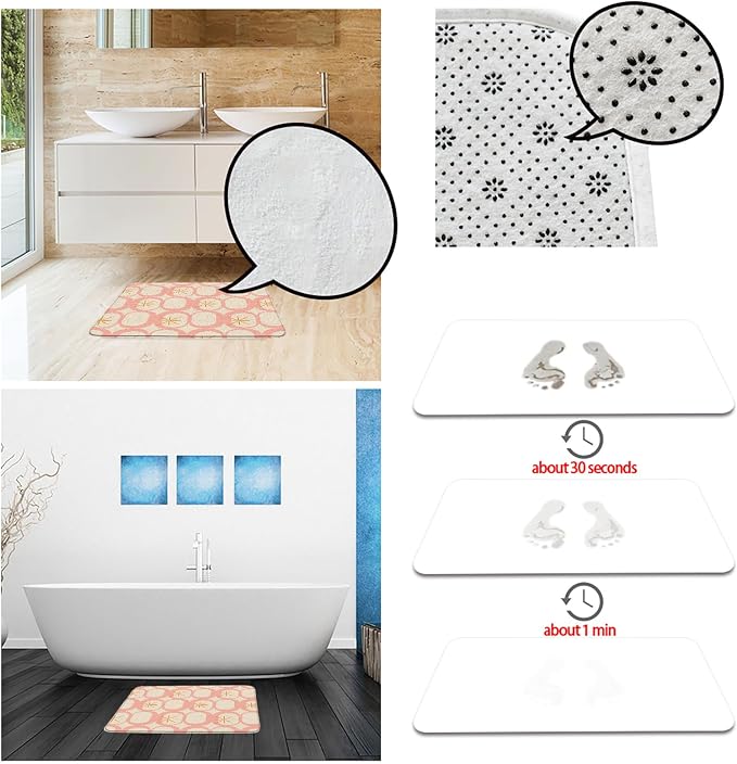 Mid Century Modern Bath Mat Abstract Atomic Geometric Retro 1950s Pink Bathroom Kitchen Toilet Rugs,24x71 Inch