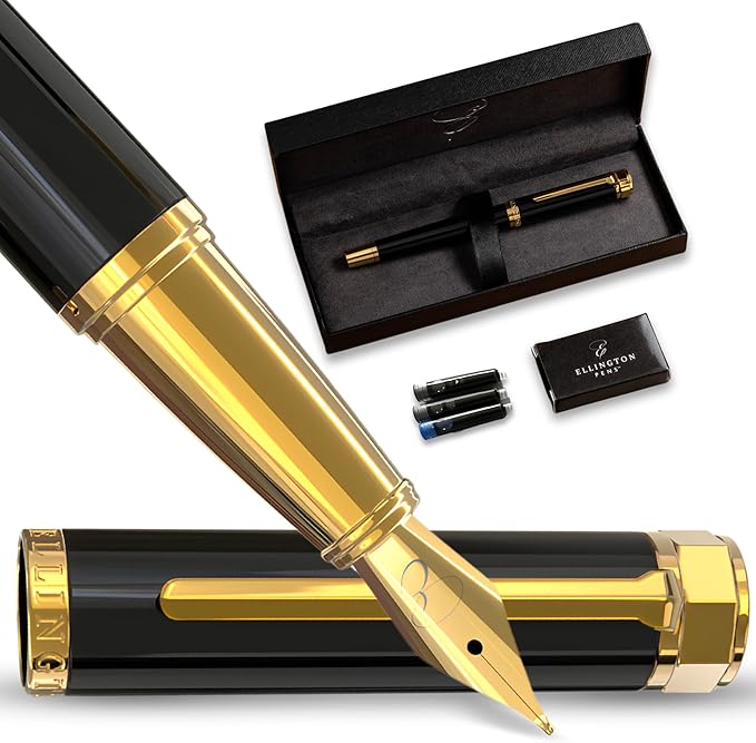 Ellington Pens Luxury Fountain Pen Set- Extra Fine Nib- Includes 3 Ink Cartridges, Refillable Ink Converter, Gift Box -Fountain Pens For Writing, Calligraphy, Journaling, Sketching (Noble Heritage)