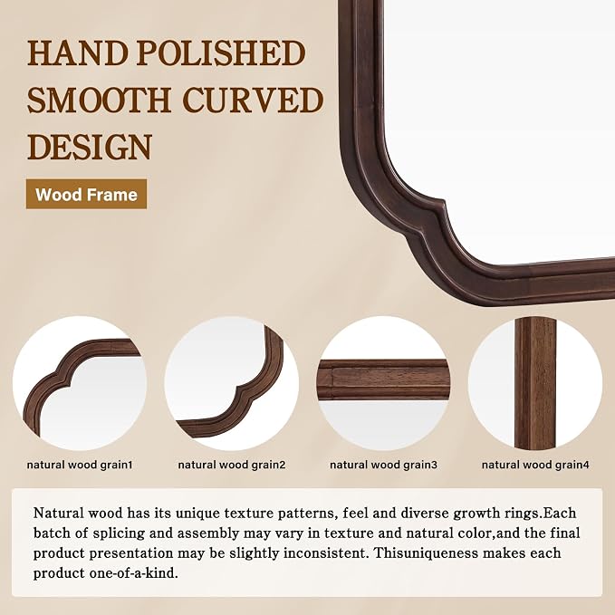 WallBeyond Wood Bathroom Mirror for Wall Mounted with Rounded Corner Wood Frame for Entryway, Living Room or Bedroom Home Decor Vertical or Horizontal Hanging [24" x 36" Walnut Color]