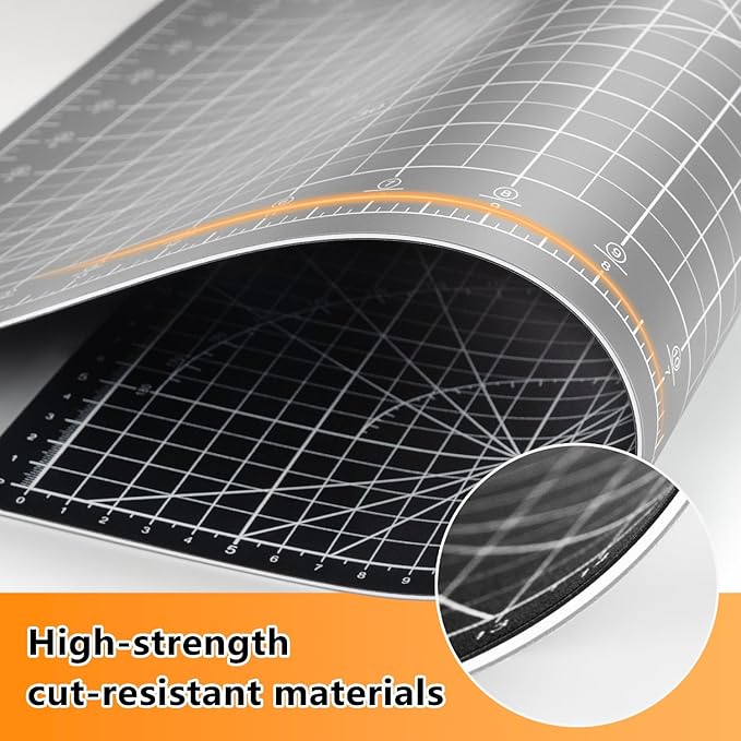 Ecraft Self Healing Cutting Mat:18"x12" Double Sided 5-Ply Hobby Mat, A3 Rotary Cutting Sewing Mat for Crafts, Fabric,Sewing,Quilting,Scrapbooking,Projects,Grey/Black