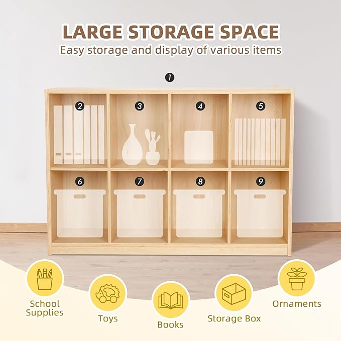 OOOK 8-Compartment Backpack Wooden Storage Cabinet - Kids Toy Storage Organizer - Bookshelf for Classroom, Playroom, Kindergarten, Living Room, Office