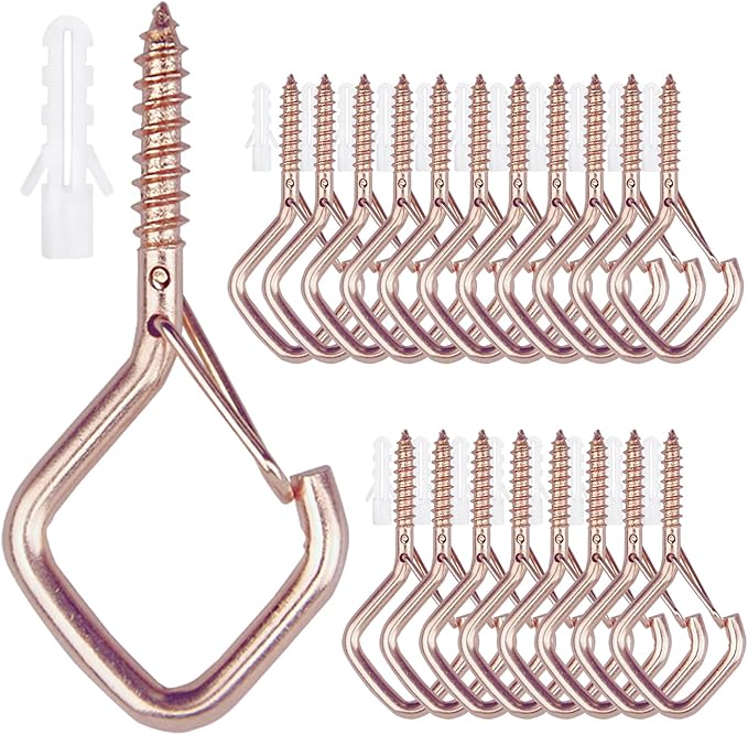 Sexoeie 20PCS Eye Screw Hooks for Hanging Heavy Duty with Safety Buckle.Metal Ceiling Hooks for Hanging Plants,Cup,Wind Chime,Bird Feeders,String Lights at Indoor&Outdoor,2.36 Inch(No Drill Bit)