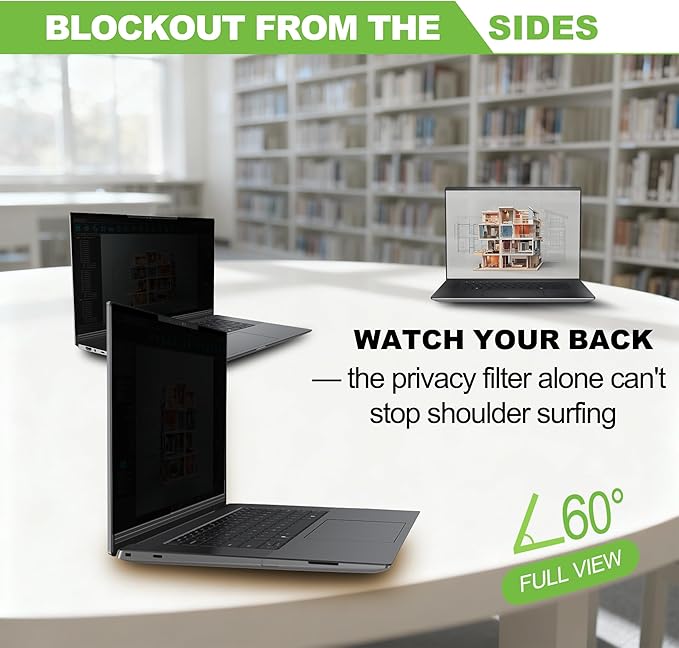 Magnetic Laptop Privacy Screen 15.6 inch for 16:9 Computer Monitor, Removable Anti-Glare Screen Privacy Shield, Screen Filter and Protector for Laptop (13 5/8" × 7 5/8"), Fits (FHD 1920 × 1080)