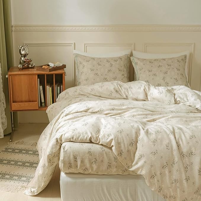 VM VOUGEMARKET Vintage Floral Comforter Set Twin XL Daisy Flower Botanical Bedding Comforter for Teen Girls Women All Season Beige Comforter Set