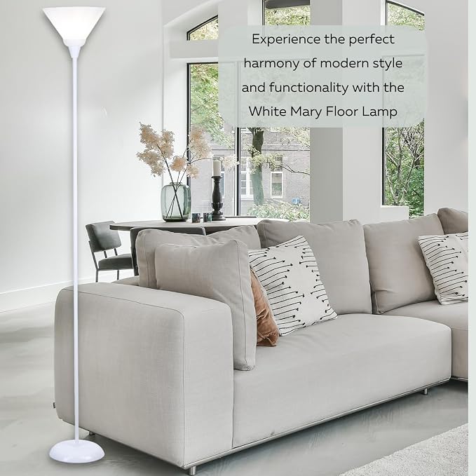LIGHTACCENTS White Torchiere Floor Lamp - Floor Lamps for Living Room, Bedroom Standing Lamp, Modern Living Room Decor, 70-Inch Pole Light with Opal White Cone Shade - Stylish Tall Lamp