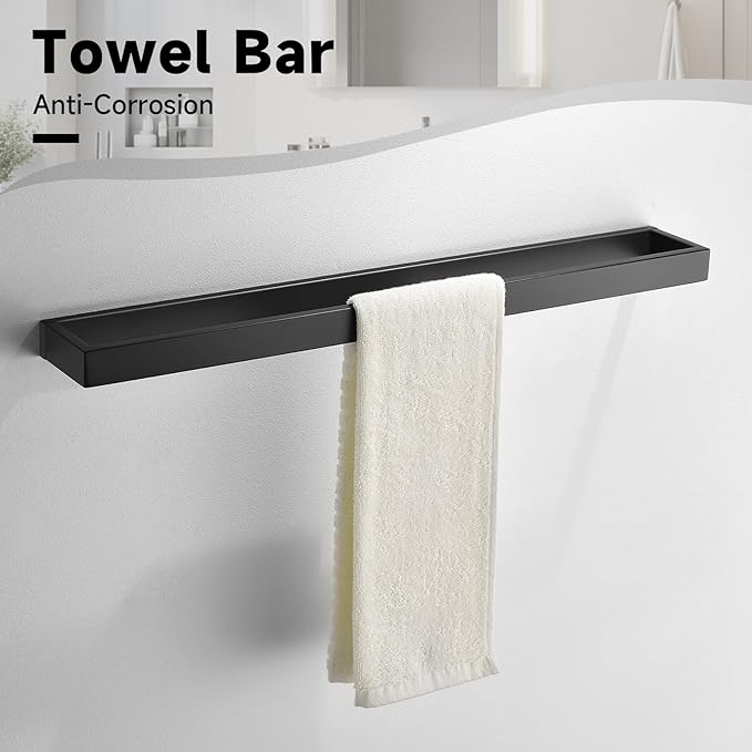 Black Towel Bar Set, 5-Pieces Bathroom Hardware Set,23.6 Inch Towel Rack Set Stainless Steel Towel Holder Set Wall-Mounted Bathroom Accessories