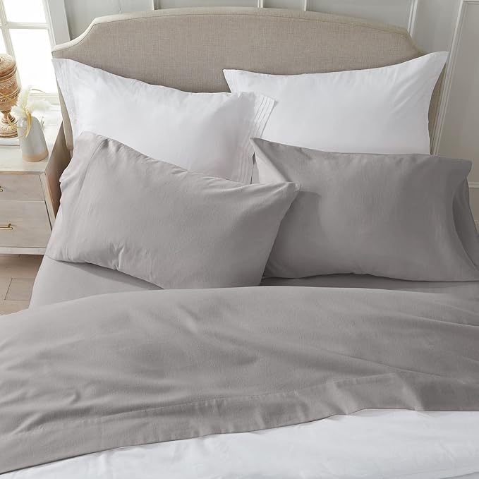 Market & Place 100% Turkish Cotton Flannel Sheet Set | 4 Piece Deep Pocket Solid Cozy Winter Bed Sheets | Double Brushed for Extra Softness & Comfort | Chalet Collection (Queen, Dark Grey)