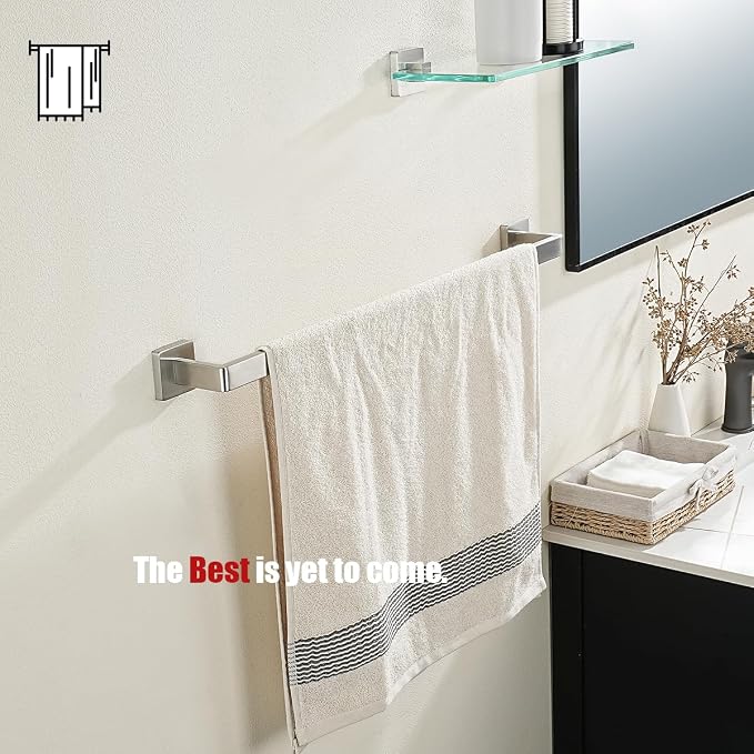 JQK Brushed Towel Bar, Rounded Edges 26.41 Inch Towel Rack, 304 Stainless Steel Bathroom Wall Mount, Useable Length 24 Inch, TB250L24-BN