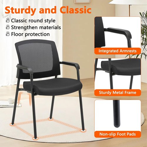 CLATINA Office Guest Chair - Ergonomic Mesh Back with Lumbar Support | Black, 4-Pack for Waiting Rooms