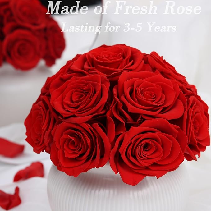 Preserved Roses,Weeding Flowers,Table Centerpiece Flowers,14Pcs Long Lasting Real Rose in Ceramic Vase,Table Flowers for Party,Wedding Decor,Birthday,Anniversary,Wedding Gifts for Her (Red)