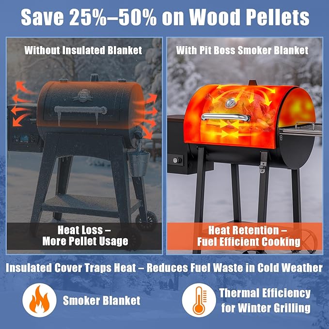 Grill Thermal Insulated Blanket for Pit Boss PB440D2 Wood Pellet Grill, 440 Series fits Pit Boss Mahogany 440 Deluxe 440FB1 Wood Pellet Grill Smoker Insulation Blanket for Winter Cooking