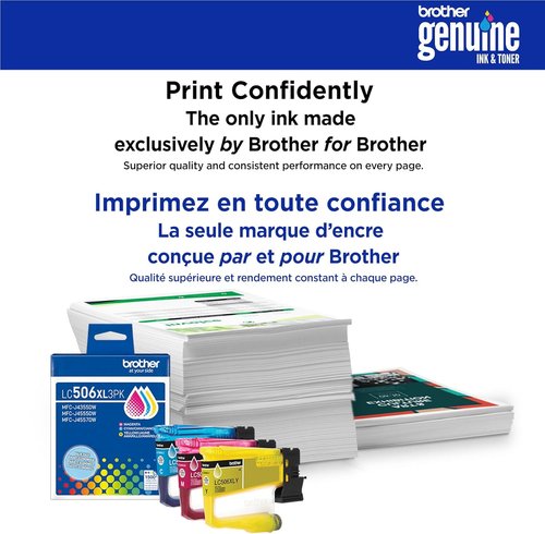 Brother Genuine LC506XL3PK High Yield Ink Cartridges - Cyan, Magenta & Yellow | Compatible with INKvestment 4355, 4555, 4557 Printers