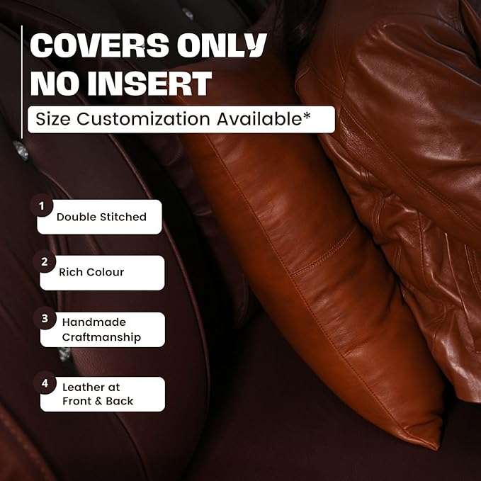 D DOLLY LAMB Lambskin Leather Pillow Cover - Sofa Cushion Case - Decorative Throw Covers for Living Room & Bedroom, 14x14 Inches - Mango Tan Antique Pack of 2