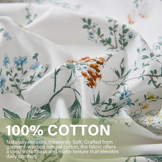 100% Cotton Duvet Cover Sets King Size Garden Chic Floral Duvet Cover with Zipper Closure Botanical Coquette Bedding Set Ultra Soft & Breathable