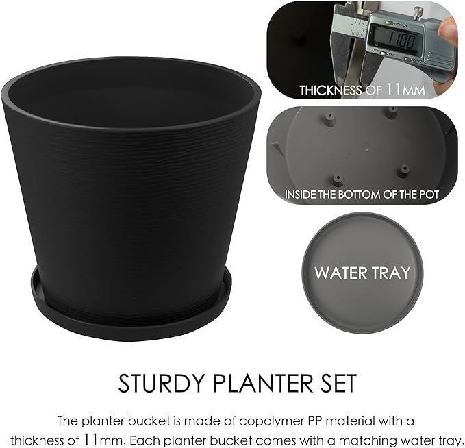 Kozyard 2Packs Round Planter Indoor Outdoor Plant Pots with Tray Collecting Water for Porch, Patio, Backyard Planters Modern Décor for Tall Plants, Flowers