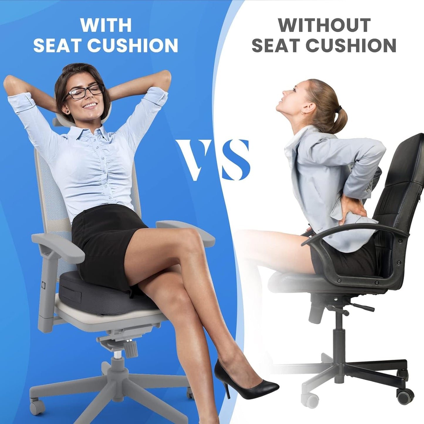TushGuard Seat Cushion - Memory Foam Tailbone Pain Relief Pad for Office & Car | Non-Slip, XXL, Gray